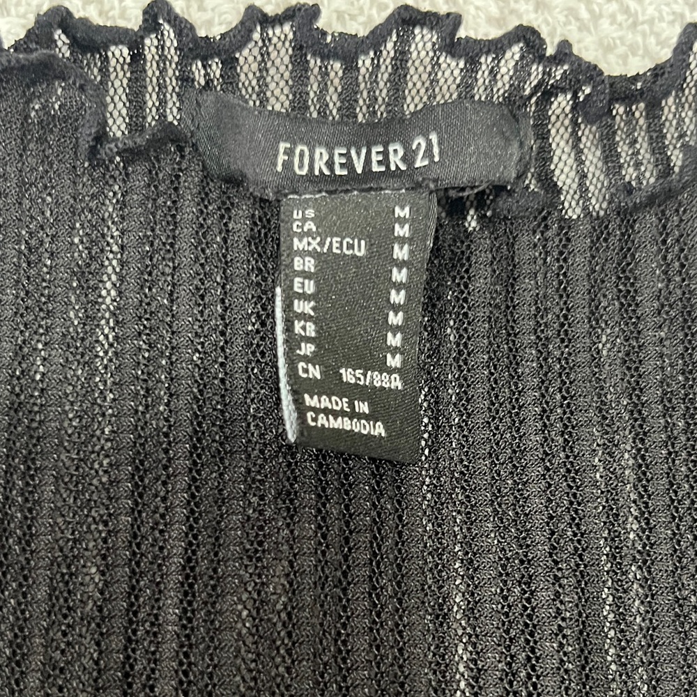Forever 21 Black Sheer Mock Neck Long Sleeve Top - Picture 2 of 8